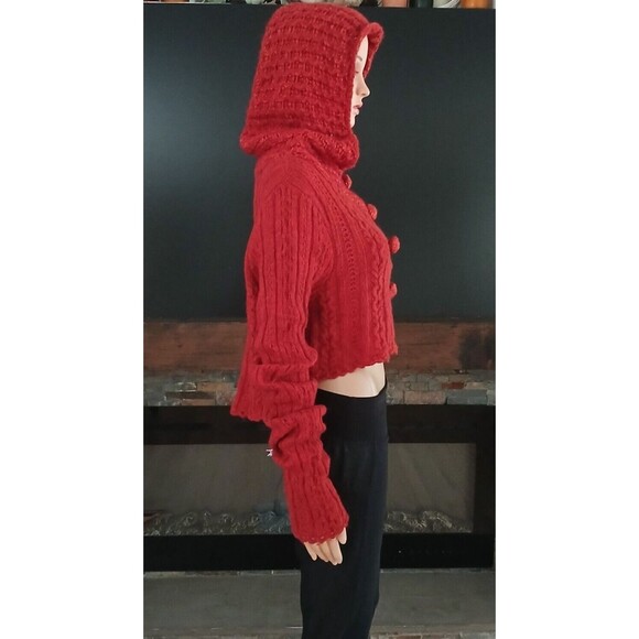 Cable Knit Sweater Lagenlook Hand Knit by Dollie Wool Flared Long Sleeve Buttons - Picture 7 of 11